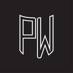 PW Logo monogram with ribbon style outline design template