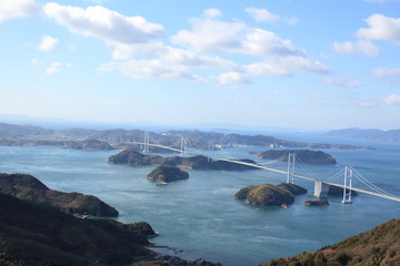 aerial view of coastline at Imabari in Japan