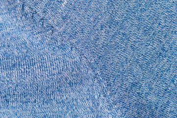 Close-up blue knitted fabric from sweaters