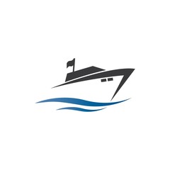 Yatch logo vector design on the sea illustration