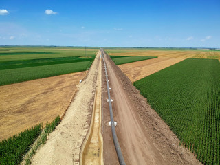 Aerial Drone View of a Construction Site of the European Natural Gas Pipeline - Turkish Stream