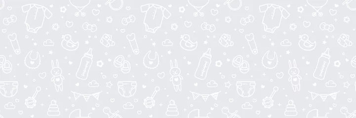 Foto op Plexiglas Baby Seamless Background In White and Gray Colors. Vector Cartoon Illustration © Татьяна Малиновская