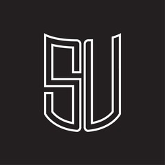 SU Logo monogram with ribbon style outline design template