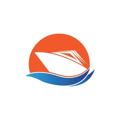 Yatch logo vector design on the sea illustration