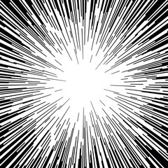 Comic book black and white radial lines background Manga or anime speed texture Superhero action frame Zoom effect Pop art gradient design Explosion vector illustration
