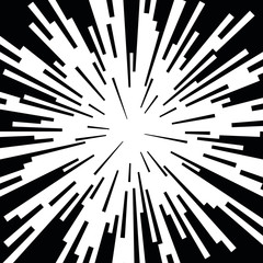 Obraz premium Comic book black and white radial lines background Manga or anime speed texture Superhero action frame Zoom effect Pop art gradient design Explosion vector illustration