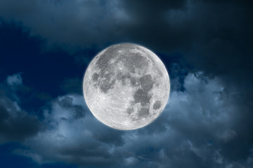 Naklejka na ściany i meble Blue night sky with blurred full moon.