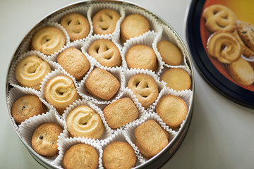 Traditional butter cookies in metal box