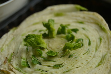 Beijing cabbage growing on the window. Green young chinese cabbage in the ground. home cultivation. Regrowing food at home. Home gardening. 