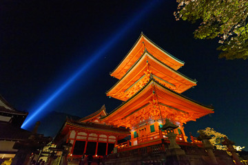 Obraz premium tall pagoda tower in Kiyomizu Temple in Kyoto, Japan. Kiyomizu-dera is UNESCO World Heritage listed