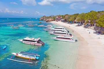 Aerial from Mushroom bay on Nusa Lembongan Bali Indonesia