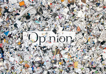 Newspaper confetti from above with the word Opinion - obrazy, fototapety, plakaty