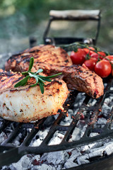 Grilled pork rib chop steak.