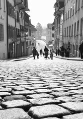 Cobblestone street in old city of Solothurn, Switzerland