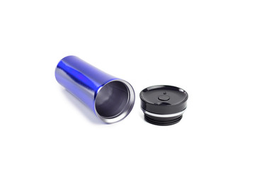 blue burgundy thermos on a white background isolated