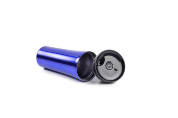 blue burgundy thermos on a white background isolated