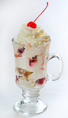 Tiramisu In The Glass Decorated Whith Mint On white Background