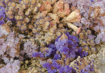 Beautiful white dry bouquet colorful mix flower in warm atmosphere