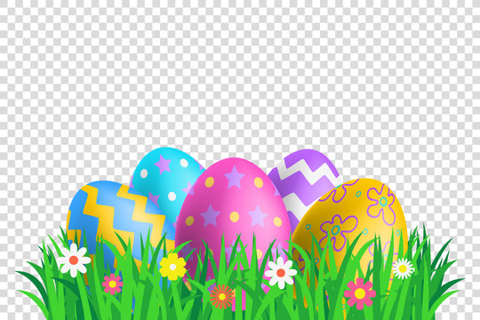 Premium Vector  Painted eggs on the grass on an isolated transparent  background. easter eggs png, grass png. easter.