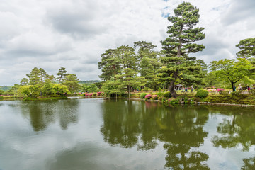 Idyllic landscape of Japanese Garden Kenrokuen in Kanazawa, Japan