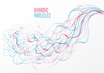 Dots particles flowing array vector abstract background, biology science theme design, dynamic elements in motion.