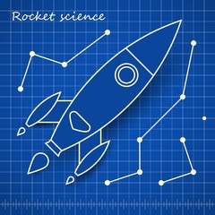 Rocket scince blueprint template with blue background