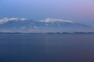 evening scene on mountain lake