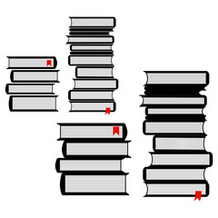 Two piles of books with bookmarks. Line drawing. Vector illustration