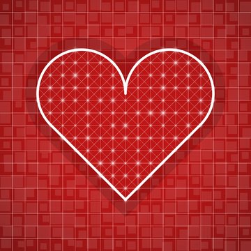 Heart shape drawing template with red background