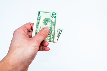 Hand and dollars isolated on white backgrounds