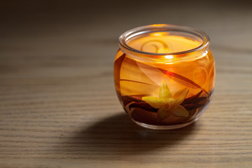 Aromatic candle in a glass jar
