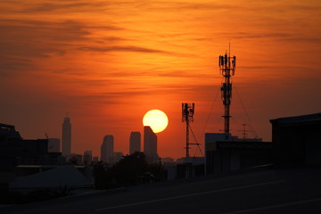 sunset over the city