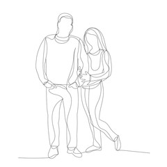 Fototapeta na wymiar vector, isolated, single line drawing continuous, girl and guy