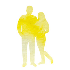 vector, isolated, watercolor silhouette of a guy and a girl