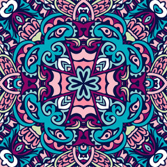 Tiled ethnic boho pattern for fabric. Abstract geometric mosaic vintage seamless pattern ornamental.