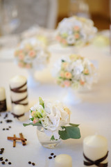 Beautiful flowers on table in wedding day