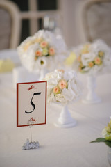 Beautiful flowers on table in wedding day