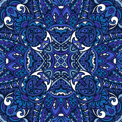 Gorgeous seamless vector pattern arabesque cobalt blue oriental tile, ornament