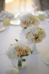 Beautiful flowers on table in wedding day