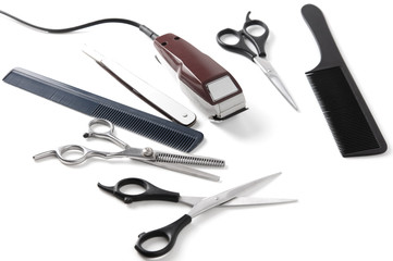 Hair clipper and comb and scissors