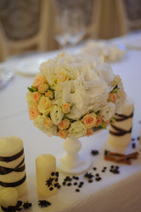 Beautiful flowers on table in wedding day
