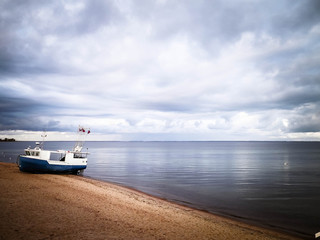 Fishing boat on Baltic Sea coast.