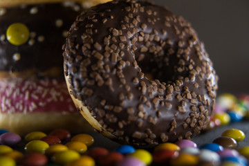 Chocolate donut with chocolate drops