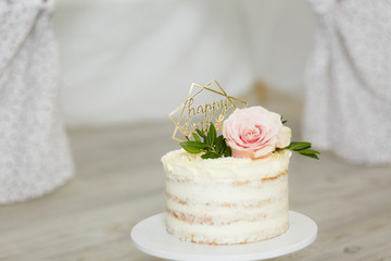 delicious birthday cake on the festive table