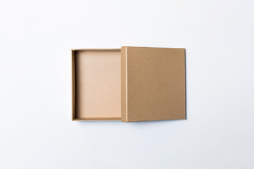 Brown Craft Paper or Carton Box with lid Mock up isolated on white background.Top view. Object with clipping path.High resolution photo.