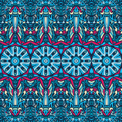 Blue seamless pattern holiday in doodle handdrawn art style