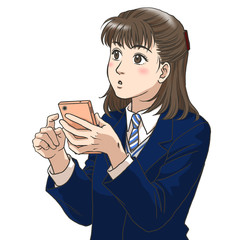 A high school girl with a smartphone in her hand