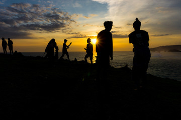 Silhouette people on the beach