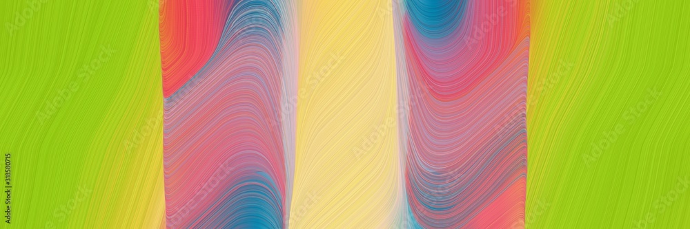 Poster flowing horizontal banner with yellow green, indian red and pastel purple colors. dynamic curved lin