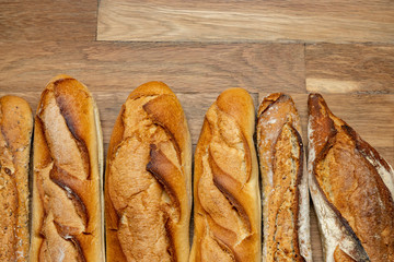 French baguettes. Fresh crisp bread. Copy space..